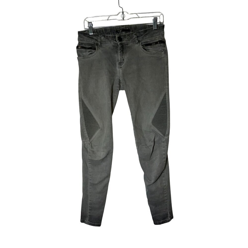 Maje Gray Distressed Skinny Biker Jeans With Zipper Details Size 28